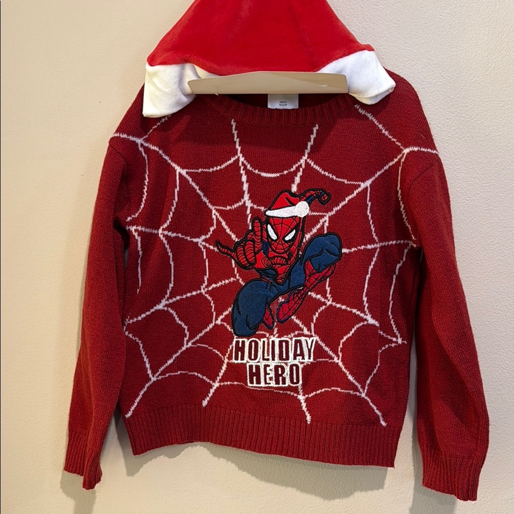Marvel Red Spider-Man Holiday Christmas Sweater with Hood kid size 4